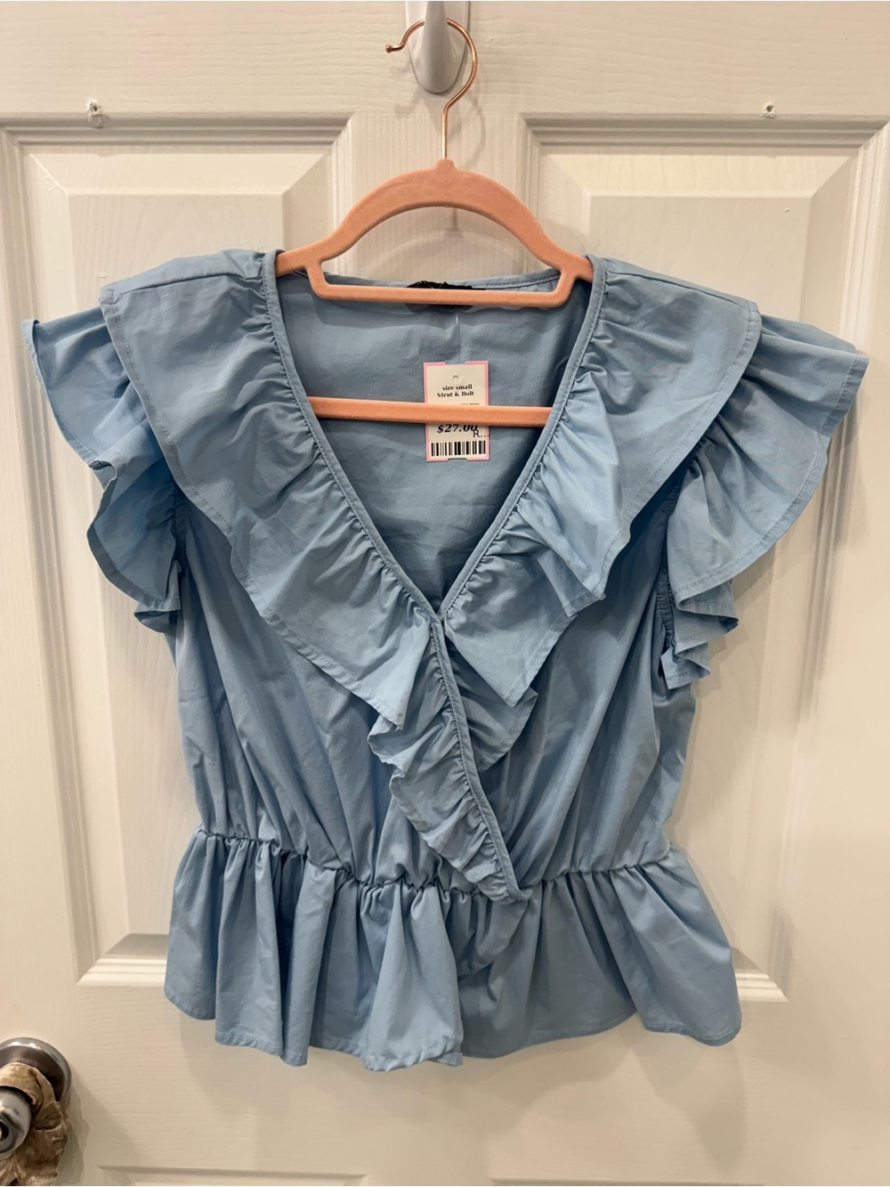 Strut & Bolt Women's Light Blue Ruffle Wrap Blouse size small